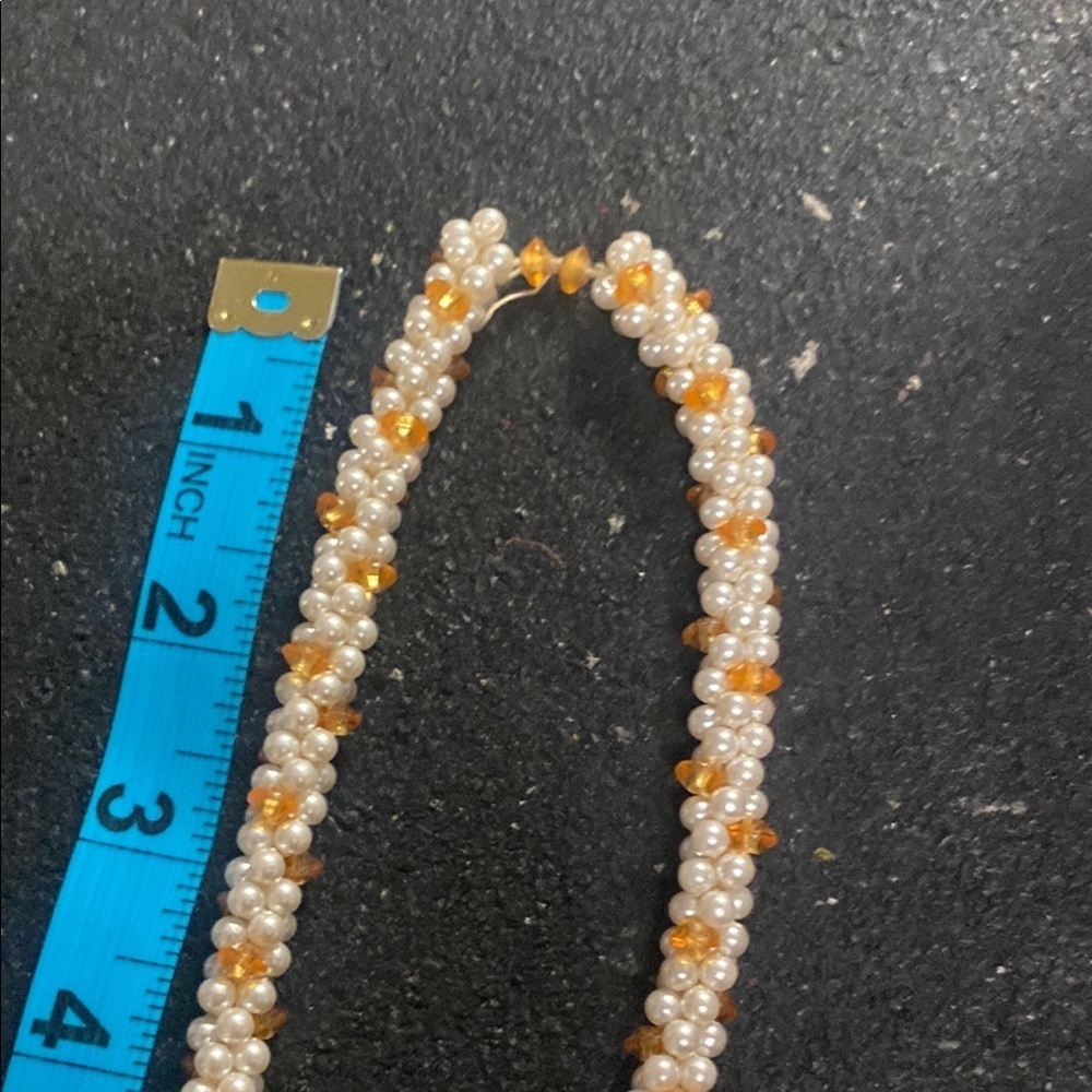Vintage Pearl and Orange Beaded Necklace - Picture 4 of 5